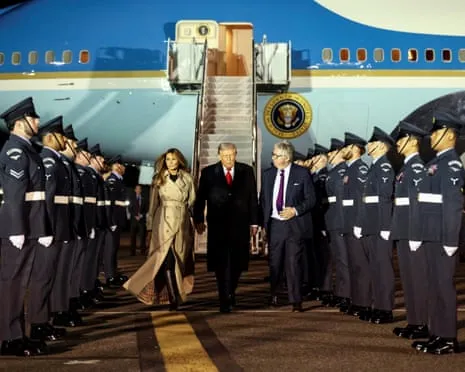US President Trump Touches Down in UK for Second State Visit As Protests Assemble in Windsor